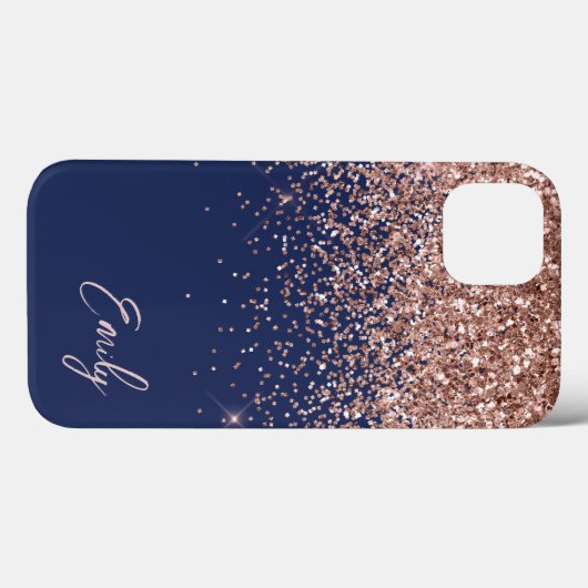 Navy Blue Blush roze Rose Gold Glitter Monogram Case-Mate iPhone Case (Achterkant (horizontaal))