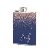 Navy Blue Blush roze Rose Gold Glitter Monogram Heupfles (Links)