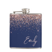 Navy Blue Blush roze Rose Gold Glitter Monogram Heupfles (Voorkant)