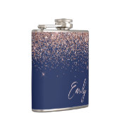 Navy Blue Blush roze Rose Gold Glitter Monogram Heupfles (Rechts)