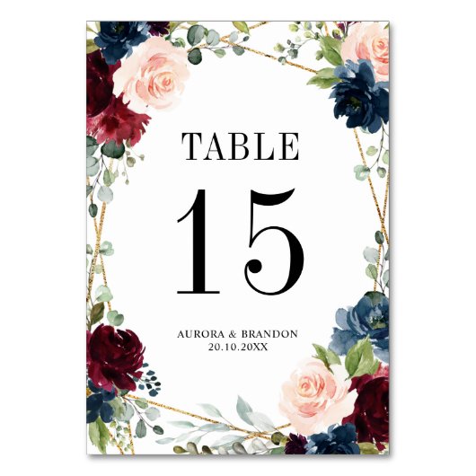 Navy Blue Blush roze roze botanisch tabelnummer Kaart (Voorkant)