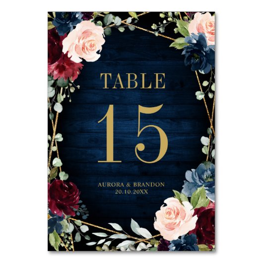 Navy Blue Blush roze roze botanisch tabelnummer Kaart (Voorkant)
