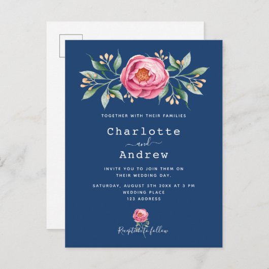 Navy Blue blush roze roze roze gouden bruinktbruil Briefkaart (Voorkant / Achterkant)