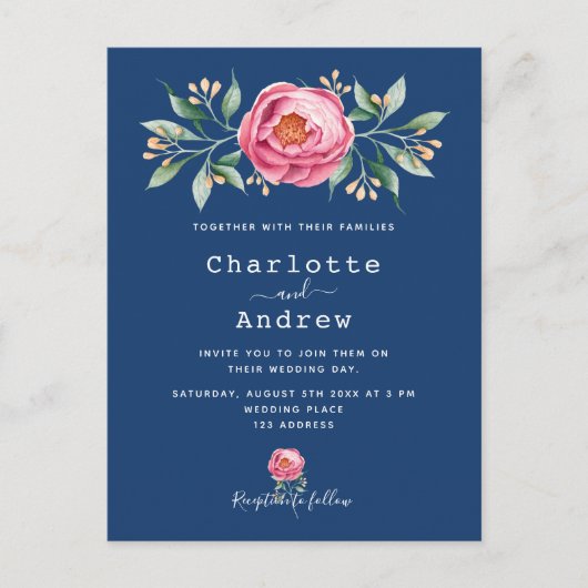 Navy Blue blush roze roze roze gouden bruinktbruil Briefkaart (Voorkant)