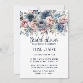 Navy Blue Blush Roze Rozen Vrijgezellenfeest Kaart