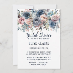 Navy Blue Blush Roze Rozen Vrijgezellenfeest Kaart