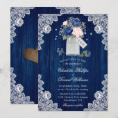 Navy Blue Blush Roze Rustiek Land Bloemen Huwelijk Kaart (Voorkant / Achterkant)