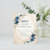 Navy Blue Blush Rustic Country Geometric RSVP Briefkaart (Staand voorkant)
