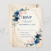 Navy Blue Blush Rustic Country Geometric RSVP Briefkaart (Voorkant / Achterkant)