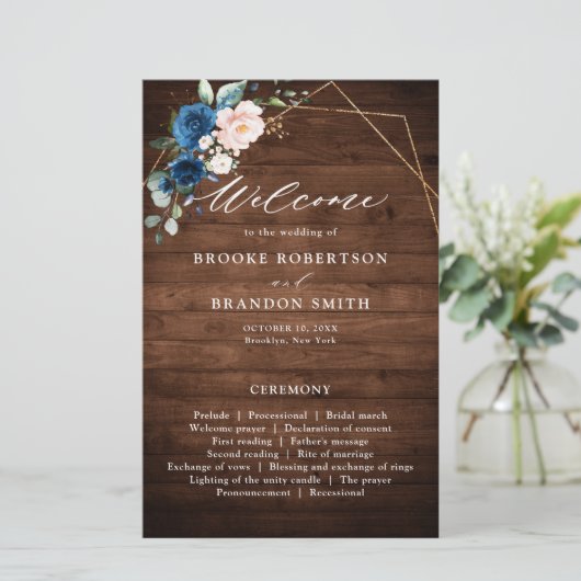 Navy Blue Blush Rustic Wood Gold Geometric Program (Staand voorkant)
