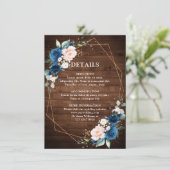 Navy Blue Blush Rustic Wood Gold Geometric Weddens Informatiekaartje (Staand voorkant)