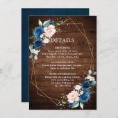 Navy Blue Blush Rustic Wood Gold Geometric Weddens Informatiekaartje (Voorkant / Achterkant)