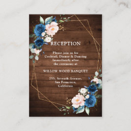Navy Blue Blush Rustic Wood Gold Geometric Weddens Informatiekaartje