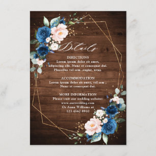 Navy Blue Blush Rustic Wood Gold Geometric Weddens Informatiekaartje