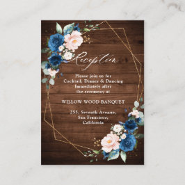 Navy Blue Blush Rustic Wood Gold Geometric Weddens Informatiekaartje