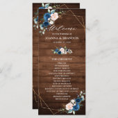 Navy Blue Blush Rustic Wood Gold Geometric Weddens Programmakaart (Voorkant / Achterkant)