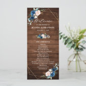 Navy Blue Blush Rustic Wood Gold Geometric Weddens Programmakaart (Staand voorkant)