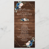 Navy Blue Blush Rustic Wood Gold Geometric Weddens Programmakaart (Voorkant)