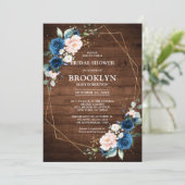 Navy Blue Blush Rustic Wood Gold Vrijgezellenfeest Kaart (Staand voorkant)