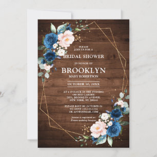 Navy Blue Blush Rustic Wood Gold Vrijgezellenfeest Kaart