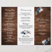 Navy Blue Blush Rustic Wood Gold Wedding Programme (Voorkant)