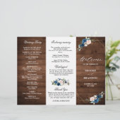 Navy Blue Blush Rustic Wood Gold Wedding Programme (Staand voorkant)