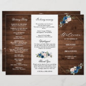 Navy Blue Blush Rustic Wood Gold Wedding Programme (Voorkant / Achterkant)