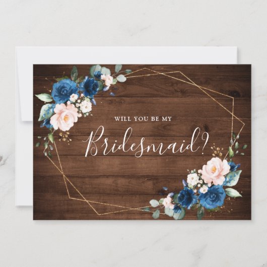 Navy Blue Blush Rustic zal je zijn als mijn Brides Kaart (Voorkant)