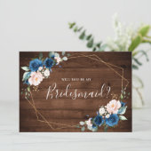 Navy Blue Blush Rustic zal je zijn als mijn Brides Kaart (Staand voorkant)