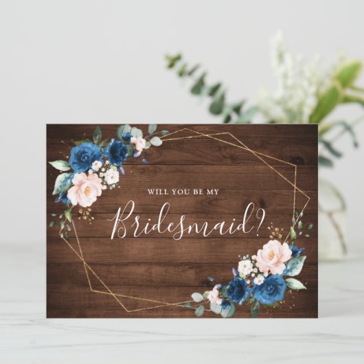 Navy Blue Blush Rustic zal je zijn als mijn Brides Kaart (Staand voorkant)