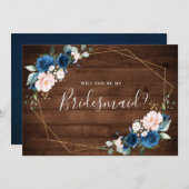Navy Blue Blush Rustic zal je zijn als mijn Brides Kaart (Voorkant / Achterkant)