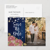 Navy Blue Blush Save the Date Photo Briefkaarten (Voorkant / Achterkant)