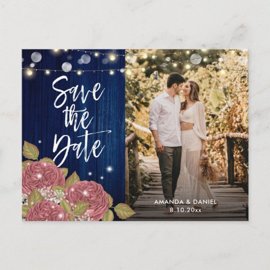 Navy Blue Blush Save the Date Photo Briefkaarten (Voorkant)