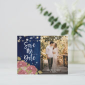 Navy Blue Blush Save the Date Photo Briefkaarten (Staand voorkant)