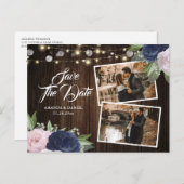 Navy Blue Blush Save The Date Photo Postcard Aankondigingskaart (Voorkant / Achterkant)