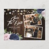 Navy Blue Blush Save The Date Photo Postcard Aankondigingskaart (Voorkant)