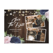 Navy Blue Blush Save The Date Photo Postcard