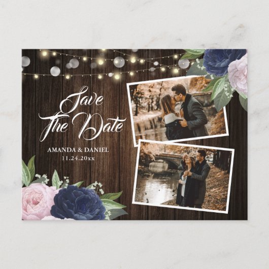 Navy Blue Blush Save The Date Photo Postcard Aankondigingskaart (Voorkant)