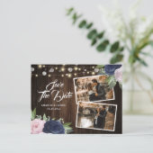 Navy Blue Blush Save The Date Photo Postcard Aankondigingskaart (Staand voorkant)