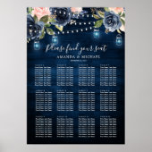 Navy Blue Blush String Lights Seating Chart Poster (Voorkant)