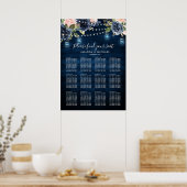 Navy Blue Blush String Lights Seating Chart Poster (Keuken)