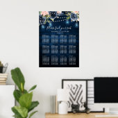 Navy Blue Blush String Lights Seating Chart Poster (Thuiskantoor)