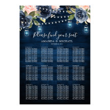 Navy Blue Blush String Lights Seating Chart