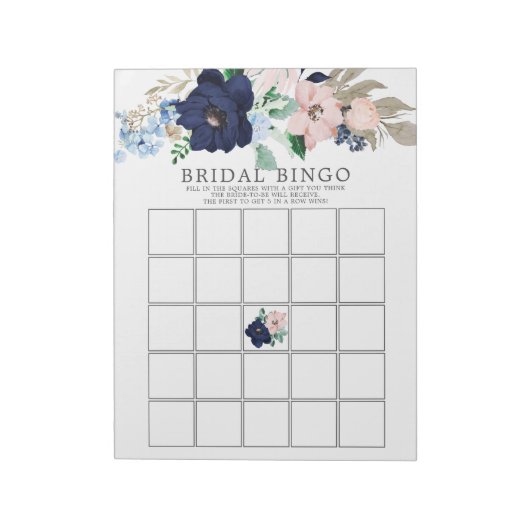 Navy Blue & Blush Vrijgezellenfeest Bingo Game Notitieblok (Linkerzijde)