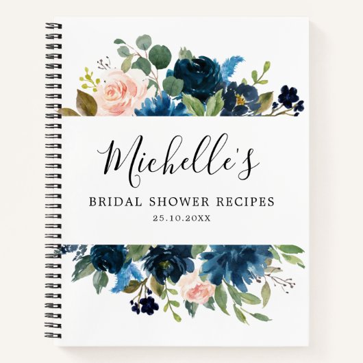 Navy Blue Blush Vrijgezellenfeest Recipe Book Notitieboek (Voorkant)