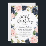 Navy Blue Blush Waterverf 50th Birthday Party Kaart<br><div class="desc">Navy Blue Blush Waterverf 50th Birthday Party Invite Bekijk overeenkomende objecten in Niche en Nest Store</div>