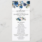 Navy Blue Blush Waterverf Bloemen Trouwprogramma Programmakaart (Voorkant)