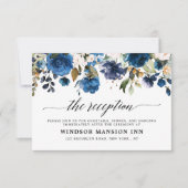 Navy Blue Blush Waterverf Floral Reception Detail Kaart (Voorkant)