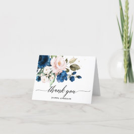 Navy Blue Blush Waterverf Floral Vrijgezellenfeest Bedankkaart