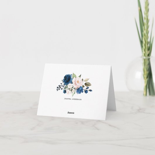 Navy Blue Blush Waterverf Floral Vrijgezellenfeest Bedankkaart (Achterkant)